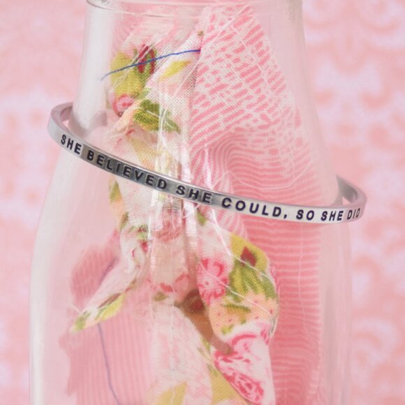 Mantraband She Believed She Could So She Did Inspirational Silver Bracelet Cuff - Picture 4 of 7